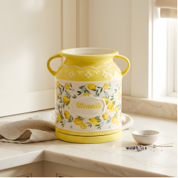 Lemon Pattern Porcelain Utensil Holder Large